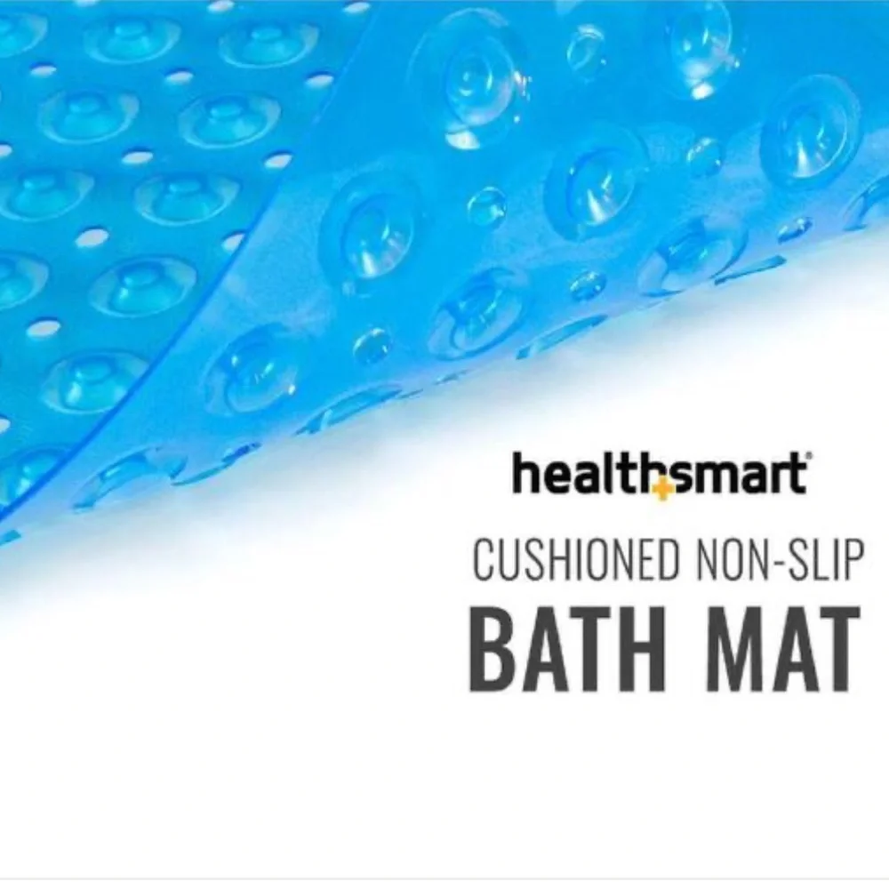 Antibacterial Blue Non-Slip Bath Mat with Suction Cups 18 x 18